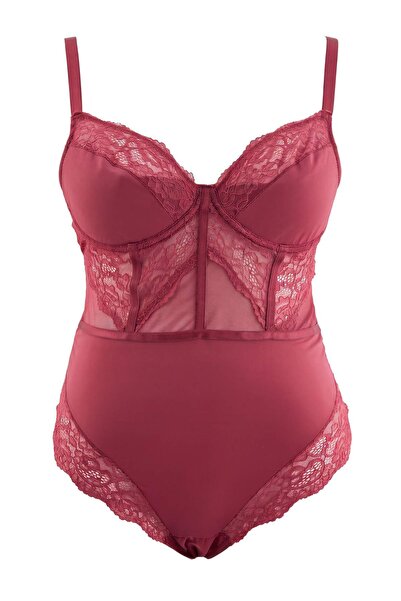 Trendyol Curve Purple Lace Detailed Sexy Plus Size Body Tbbaw27Cs00003