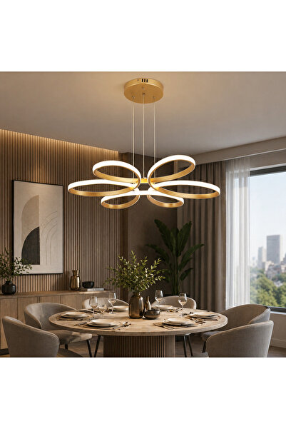 kra avize Papatya Gold 3 Renk Ultra Ledli Sarkıtma Modern Avize