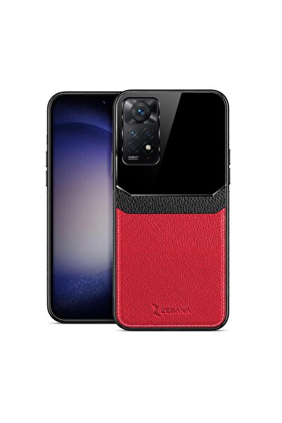 Zebana Xiaomi Redmi Note 11 Uyumlu Kılıf Lens Deri Kılıf Kırmızı