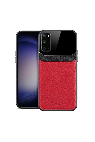Zebana Samsung Galaxy S20 FE Uyumlu Kılıf Lens Deri Kılıf Kırmızı