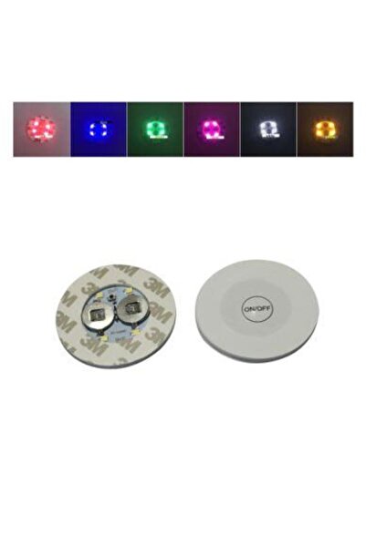 Profisher Parti Led Şişe Bardak Altlığı 6cm Parlak 4 LED Flaş Dekor Işık 7 Renk