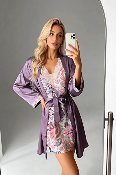 Gece İncisi Σετ Σατέν Νυχτικό - Σετ Πρωινού