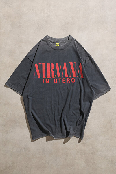 Overdrive Μπλουζάκι Nirvana In Utero Anjelofer με τύπωμα Vintage Washed Grey ...