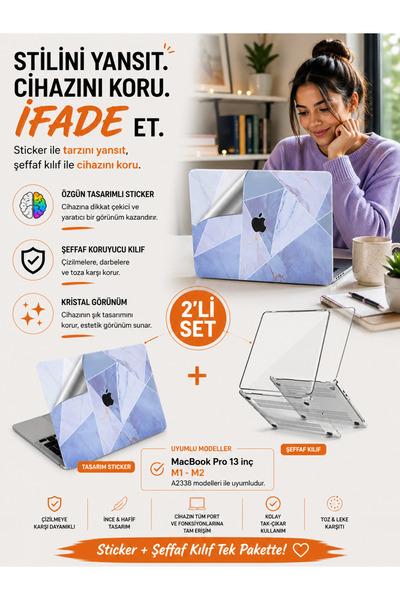 Mcstorey Macbook Pro M1-m2 Kılıf 13inç Sticker Yapıştırma A2338 Ile Uyumlu Ko...