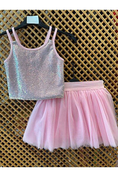 PD KIDS 11515 ÇOCUK PAYETLİ CROP PAMUK PENYE TAYTLI PRENSES TÜTÜ TAKIM