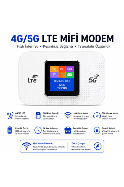 electroawm 5G Mobile WiFi Modem – Taşınabilir Hotspot, Ekranlı, Yüksek Hızlı ...