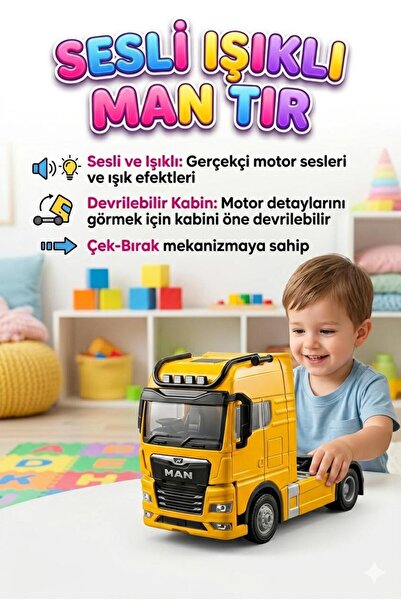 Tıfıl Toys MAN Tır Oyuncak - Sarı Çek Bırak Mekanizmalı, Sesli ve Işıklı, Dev...