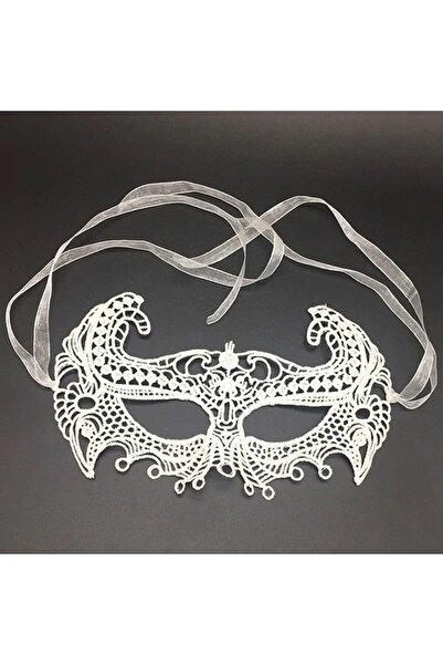 TakÇalıştır White Color Lace Cut Lace Embroidered Prom Party Mask No 1