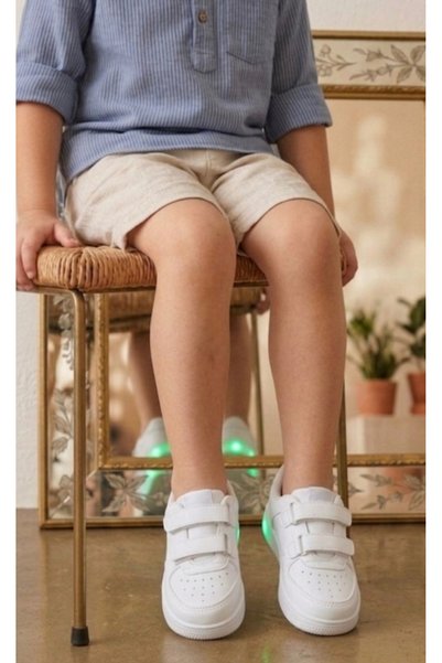 ebulduk Işıklı Beyaz Çocuk Cırtlı Sneaker Model