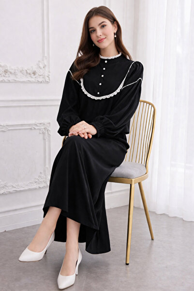 benguen 2078 Double Set with Knit Detail on the Collar Black