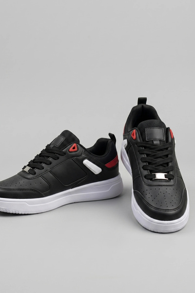 IN-STEP Color-Block Comfort: Black Red Men's Sneakers