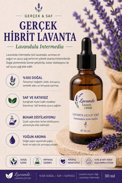 Lavande Lavender Oil (L. Intermedi̇a) 50Ml-Glass Bottle with Dropper
