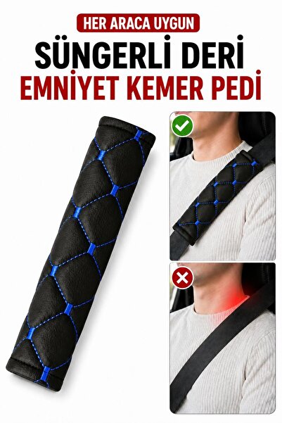 Genel Markalar HER ARACA UYGUN SUNİ DERİ - SÜNGERLİ EMNİYET KEMER PEDİ-MAVİ