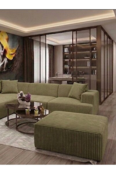 Erduran Mobilya Monza 3 modül artı puf fitilli kadife köşe koltuk takımı
