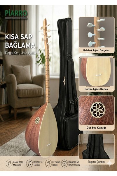 Piarro Maun Ağacı Kısa Sap Bağlama Seti (Kalın Çanta, Yedek Tel, Mızrap, Akort Cihazı ve Sehpa Hediyeli)
