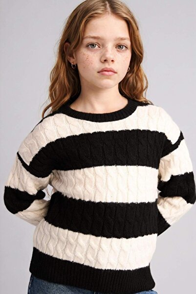 DeFacto Crew Neck Striped Knitwear Sweater for Girls F2749A825Wn