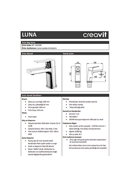 Creavit Luna Lavabo Bataryası