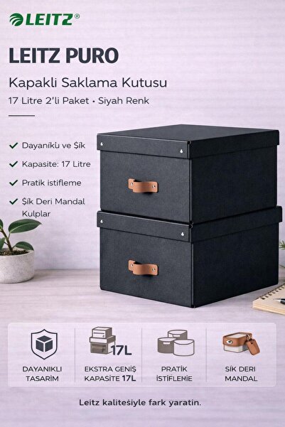 Leitz Puro Kapaklı Saklama Kutusu 17 Litre 2'li Paket Siyah Renk - KOD:61490095