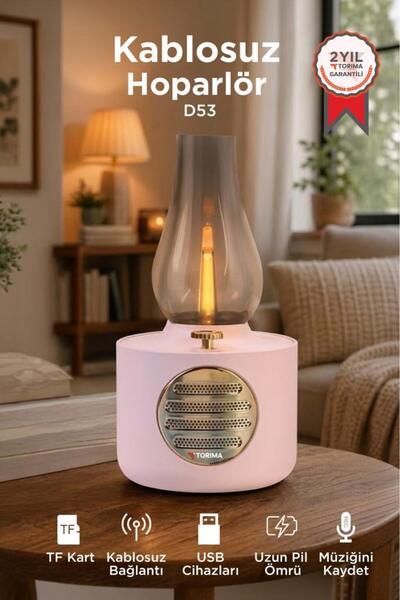 Torima Bluetooth Hoparlör Vintage Gaz Lambası Işıklı Şarjlı Speaker D53 Pembe