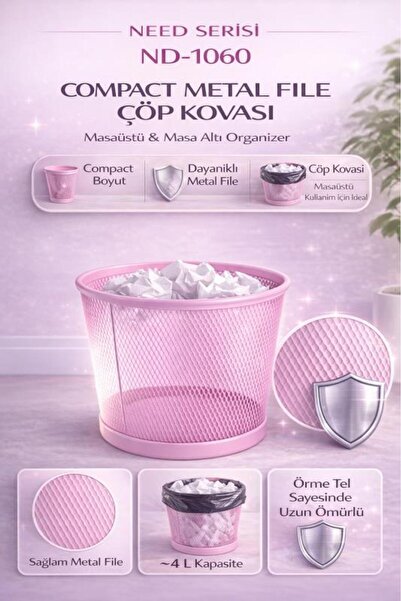 Need ND-1060 Masaüstü & Masa Altı Metal File Çöp Kovası – Small Organizer (To...