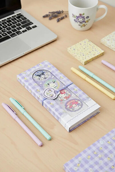 Miniso Sanrio Lisanslı Sert Kapak Not Defteri Mor – 80 Yaprak Çıkartma Seti H...