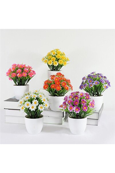Nettenevime 6lı Set Yapay Çiçek Papatya Beyaz Saksıda Karışık Renkler