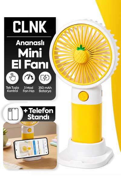 CLNK Ananas Tasarım 3 Kademeli Sessiz Mini El Masa Fan Vantilatör Turbo Üflem...