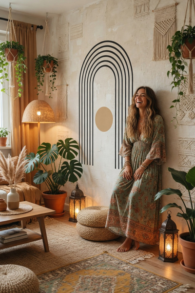 Kt Grup Boho Renk Blokları Salon Ve Oturum Odası Modern Duvar Sticker