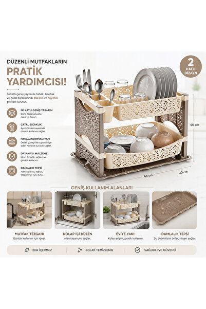 AVCILAR PLASTİK 2 Katlı Tabaklık Bulaşıklık Kaşıklık Kolay Demonte