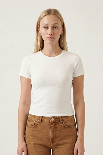 penyebizden Tricou Crop Slim Fit din bumbac și lycra - Ecru