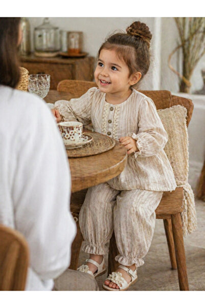 Babyhola Bohemian Style Muslin Holiday Baby Girl Set Lace Detailed Blouse and...