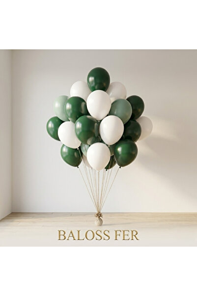 baloss fer 21’Lİ PASTEL BALON SETİ KOYU YEŞİL & BEYAZ & OKALİPTUS BALONLAR