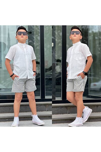 Lucky kidswear SET DE VARĂ PENTRU BĂRBAȚI CU CĂMAȘĂ DE IN ȘI PANTALONI SCURȚI