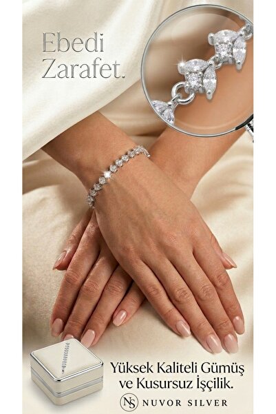 Nuvor Silver | 925 Ayar Gümüş Bileklik | Markiz Kesim Mekik Taşlı Su Yolu Kad...