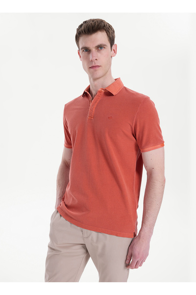 Mustang Turuncu Erkek Relaxed Yıkamalı Polo T-Shirt M6SM-TST1326