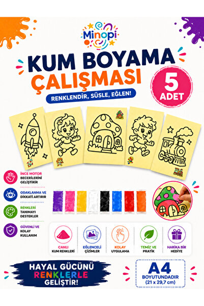 Minopi 5 Adet Büyük Boy, Kum Boyama Seti, A4 Boyutunda, Kum Boyama Çalışması,...