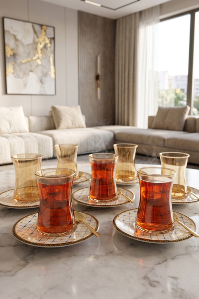 grandora 6 Kişilik 12 Parça Lüks Çay Seti - Çay Bardağı ve Tabağı Takımı
