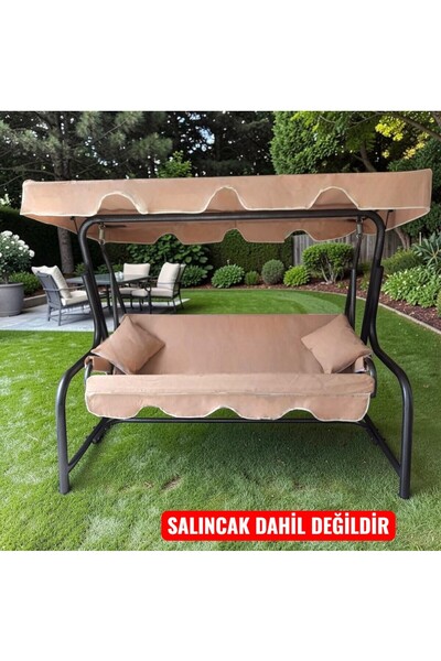 k kapella 3 KİŞİLİK SALINCAK MİNDERİ LÜKS KILIF SETİ 10CM MİNDERLİ PANAMA BEJ