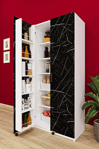 asratrend Lüks 2 Kapılı Çok Amaçlı Kiler Dolabı %100 MDF Erzak Organizer Mutf...