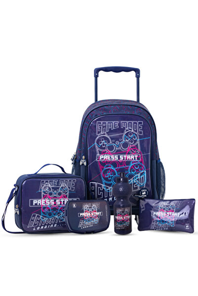 Eazy Kids Set of 5 Trolley 17" School Bag Combo - Game Mode black