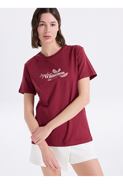 JEEP Bordo Kadın Bisiklet Yaka Relaxed Fit T-Shirt J6SL-TST7182