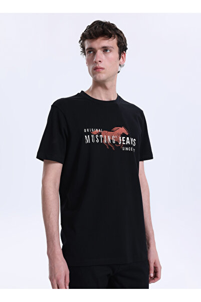 Mustang Siyah Erkek Relaxed Baskılı T-Shirt M6SM-TST1605