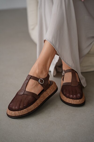 selin shoes Elira Hakiki Deri Kalın Taban Bilek Ayarlanabilir Toka Detaylı Ka...