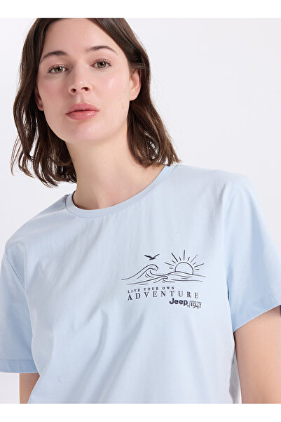 JEEP Mavi Kadın Relaxed Baskılı T-Shirt J6SL-TST7181