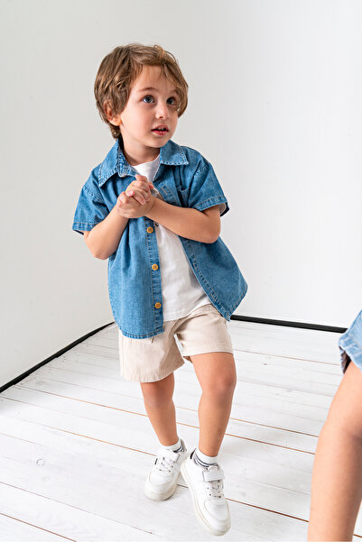 Jikko Baby قميص من الدنيم، تي شيرت، شورت، طقم صيفي للأولاد من 3 قطع 3711