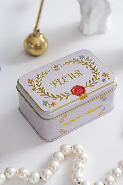 Daks Beyaz (107 x 72 x 50 mm) - Premium Fleur Gold Kabartmalı Metal Hediyelik...