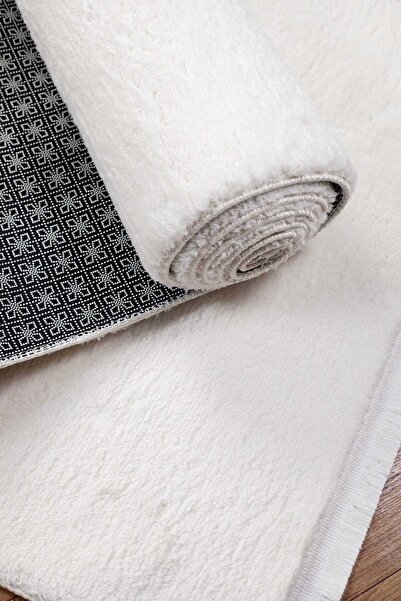 Valery Home Vl Comfort Düz Saçaklı Peluş Halı Ekru