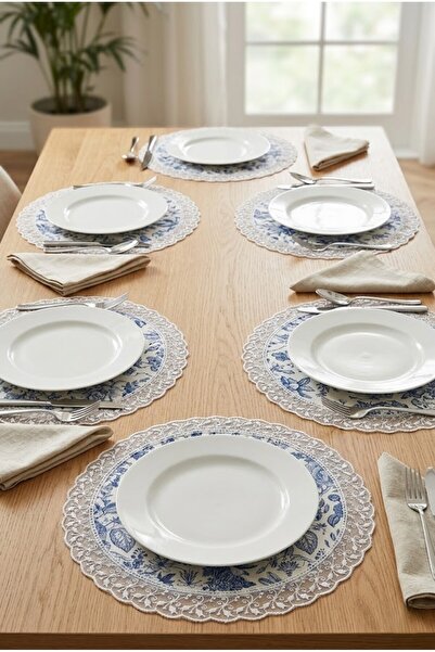 Rona Home Πολυτελές Μπλε και Λευκό Σετ Σερβίτσιου με Vintage Σχέδια για 6 Άτο...
