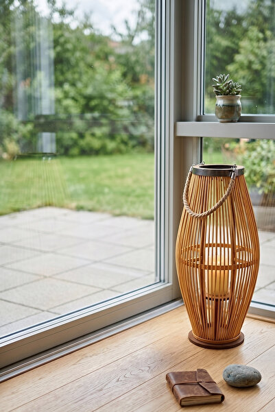 İSKA HEDİYELİK El Örmesi Rattan Fener Mumluk - Halat Saplı BÜYÜK BOY 59cm * 29cm