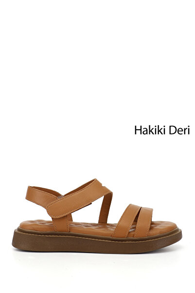 GÖNDERİ(R) Kadın Cırt Bantlı Dolgu Taban Hakiki Deri Comfort Sandalet